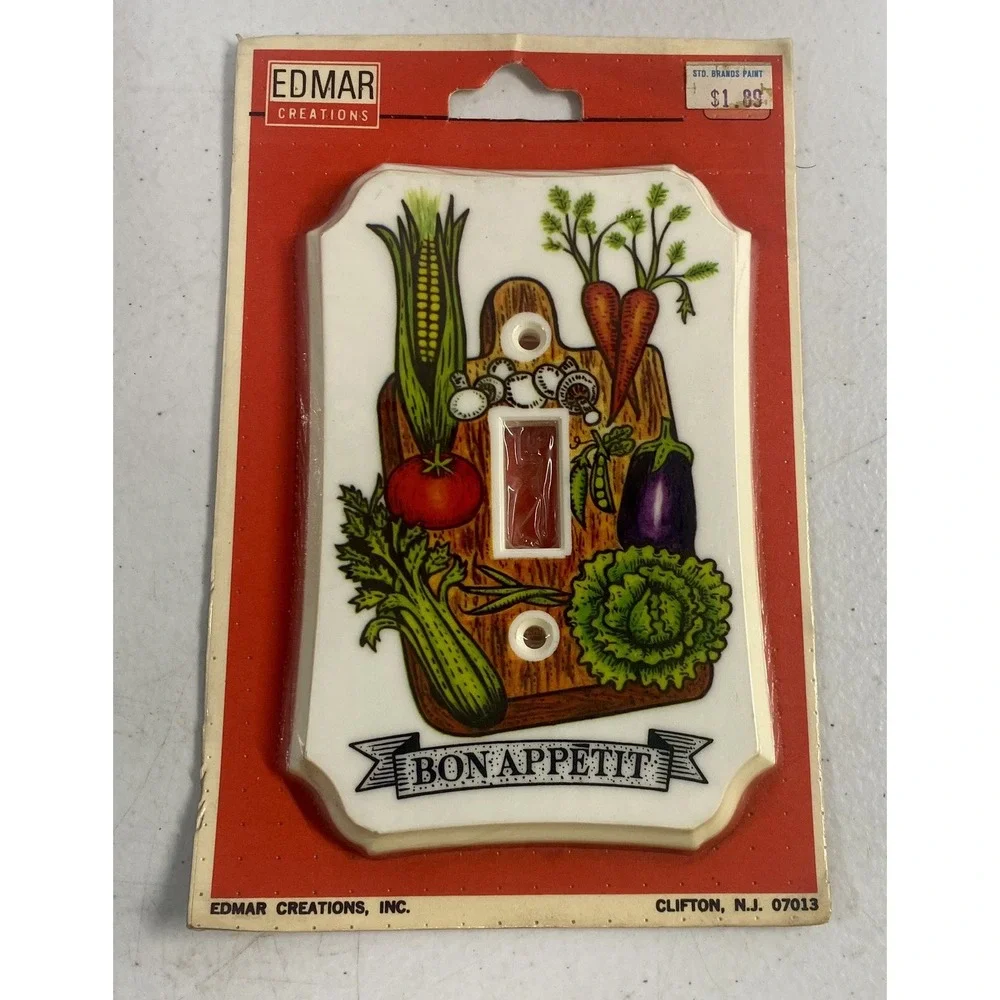 *BRAND NEW* Vintage Edmar Creations Light switch Cover Bon Appetit Food 1982 NOS